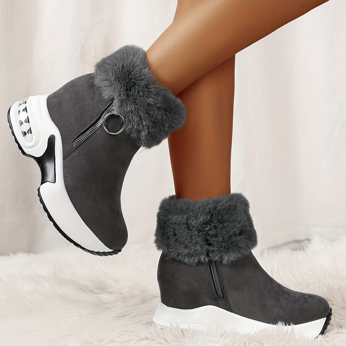 ChaleurLuxe™ - Confortables Bottines pour Femmes à Zip Latéral avec Doublure en Peluche